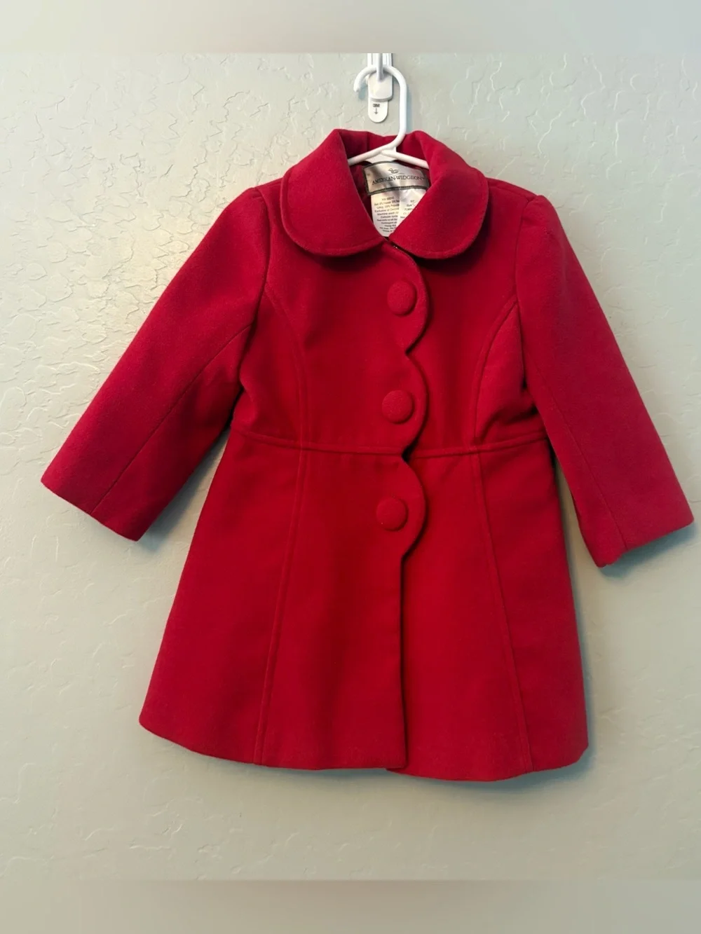 American Widgeon girls bright red scalloped peter pan peacoat jacket  size 3